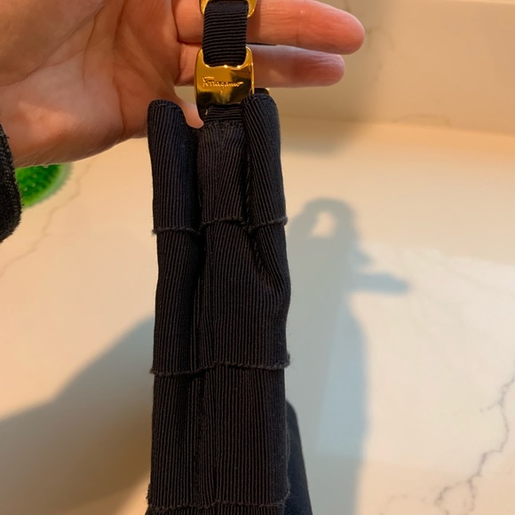 Navy blue Ferragamo fabric bag with beautiful gold signature handle. - Picture 3 of 14